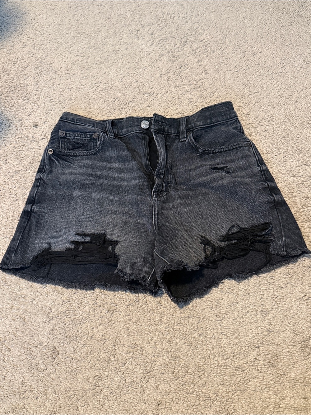 American Eagle Outfitters Washed Black Distressed Jean Shorts